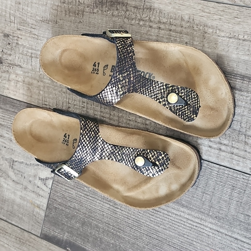 Birkenstock GIZEH GOLD BLACK SHINY PYTHON SANDALS